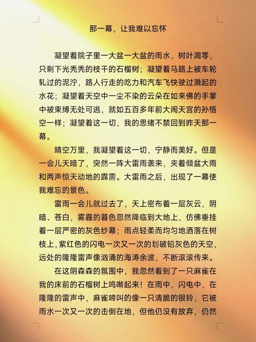 那一幕让我难以忘怀,那一幕，让我难以忘记作文
